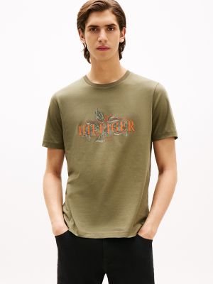 Tropical Floral Logo T-Shirt, Battle Green