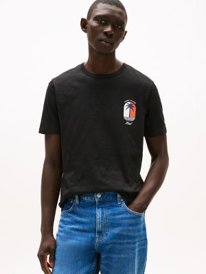 Palm Tree Logo Slub Cotton T-Shirt, Black