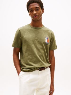 Palm Tree Logo Slub Cotton T-Shirt, Battle Green