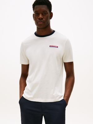 T-shirt à logo monotype brodé, pétale ivoire