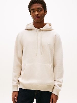 Embroidered Logo Interlock Hoodie, Heathered Oatmilk