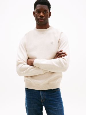 Embroidered Logo Interlock Sweatshirt, Heathered Oatmilk