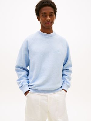 Embroidered Logo Interlock Sweatshirt, Heathered Blue