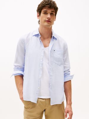 Regular Fit Piece-Dyed Linen Shirt, Breezy Blue