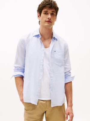 Regular Fit Piece-Dyed Linen Shirt, Breezy Blue