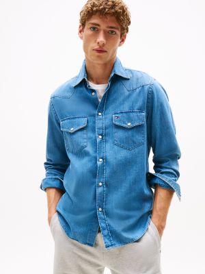 Lightweight Denim Western Shirt, Light Blue Denim