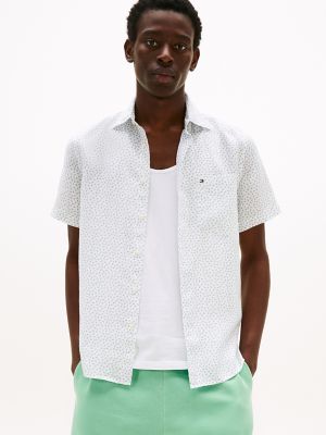 Regular Fit Linen Sailing Print Shirt, Fort Green/White 