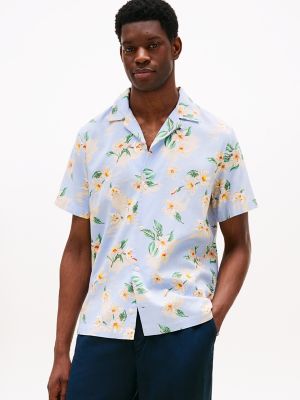 Regular Fit Floral Print Camp Shirt, Sweet Blue