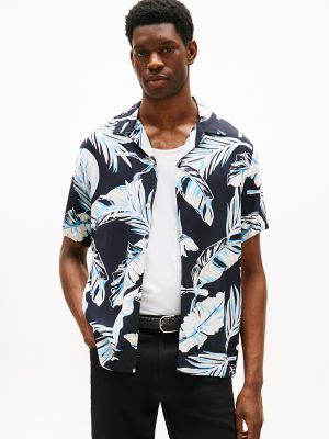 Chemise de camping à imprimé de feuilles de banane, coupe régulière, noire