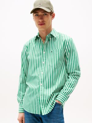Regular Fit Bold Stripe Poplin Shirt, Olympic Green Stripe