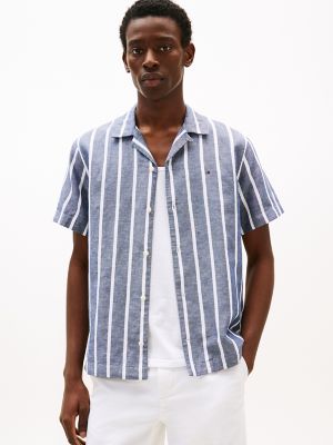 Regular Fit Linen-Blend Stripe Shirt, Preppy Navy Stripe