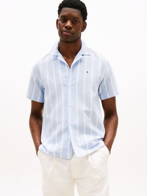 Regular Fit Linen-Blend Stripe Shirt, Breezy Blue Stripe