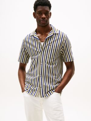 Chemise de camping en tricot 1985-Stripes, coupe régulière, rayures vert combat/rayures bleues