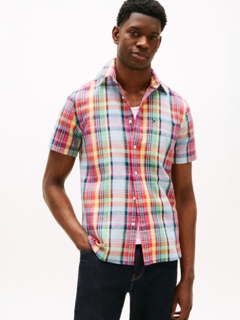 Мужские рубашки Tommy Hilfiger Regular Fit Linen-Blend Madras Shirt