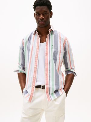 Relaxed Fit Stripe Oxford Shirt, Brilliant Orange/Green/Blue Multi