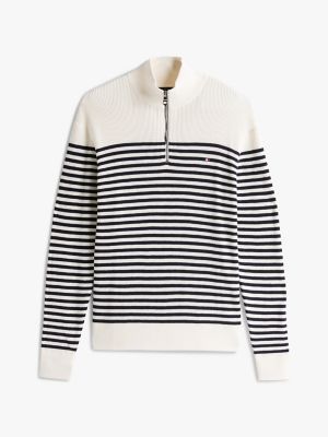 Quarter-Zip Sweater, Ivory Petal/Navy