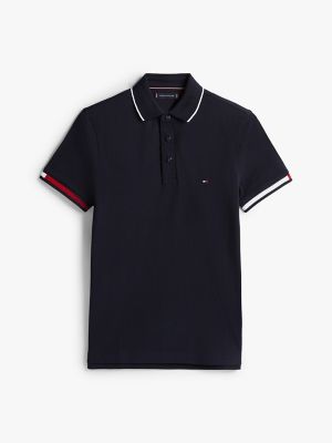 Slim Fit Flag-Cuff Polo Shirt, Navy