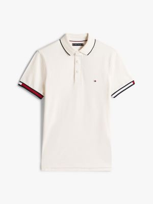 Slim Fit Flag-Cuff Polo Shirt, Ivory Petal