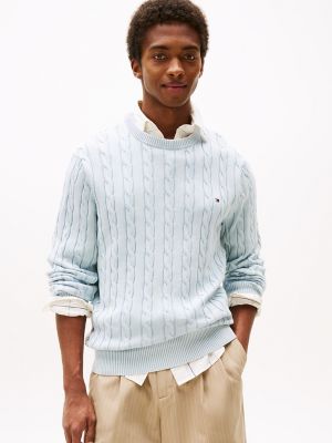 Classic Cable Knit Crewneck Sweater, Breezy Blue