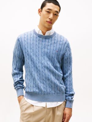 Classic Cable Knit Crewneck Sweater, Brisk Blue