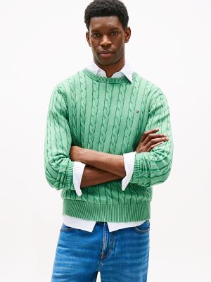 Classic Cable Knit Crewneck Sweater, Fort Green