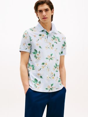 Regular Fit Tropical Floral Print Polo, Sweet Blue Multi