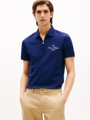 Regular Fit Mercerized Cotton Zip Polo, Preppy Navy