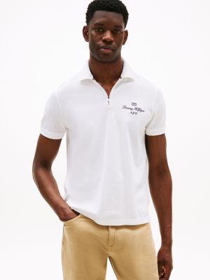 Regular Fit Mercerized Cotton Zip Polo, White