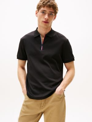 Regular Fit Interlock Zip Polo, Black