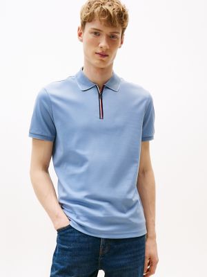 Regular Fit Interlock Zip Polo, Brisk Blue