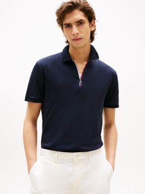 Regular Fit Interlock Zip Polo, Navy