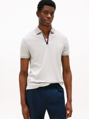 Regular Fit Interlock Zip Polo, Light Grey Heather