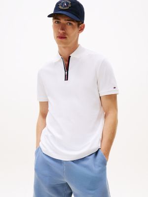 Regular Fit Interlock Zip Polo, White