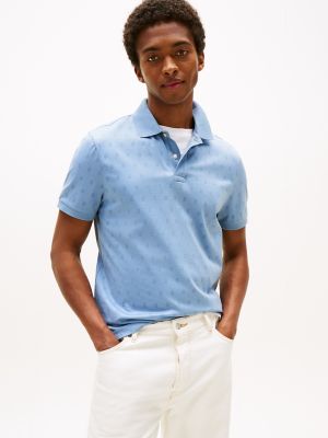 Regular Fit Allover Flag Interlock Polo, Breezy Blue
