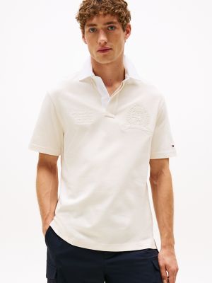 Classic Fit Rugby Stripe Logo Polo, Ivory Petal
