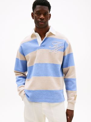 Interlock Stripe Panel Rugby Sweatshirt, Sandalwood/Cloudy Blue Heather Stripe