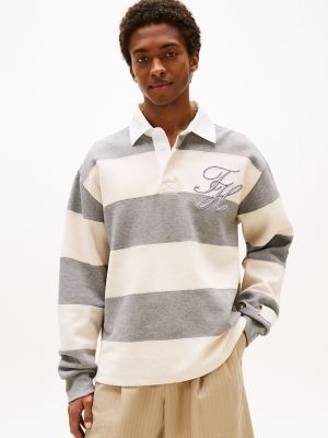 Interlock Stripe Panel Rugby Sweatshirt, Ivory Petal/Grey Heather Stripe