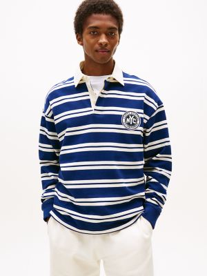 Relaxed Fit Striped Rugby Sweatshirt, Ivory Petal/Navy Stripe