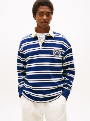 Relaxed Fit Striped Rugby Sweatshirt, Ivory Petal/Navy Stripe
