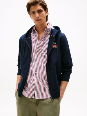 Embroidered Monotype Logo Zip Hoodie, Navy