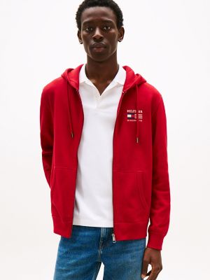 Embroidered Monotype Logo Zip Hoodie, Medium Red