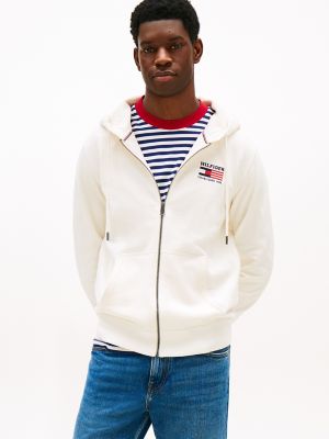 Embroidered Monotype Logo Zip Hoodie, Ivory Petal
