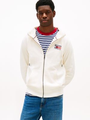 Embroidered Monotype Logo Zip Hoodie, Ivory Petal