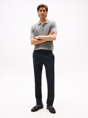 Stretch-Oxford Straight Dress Pant, Navy