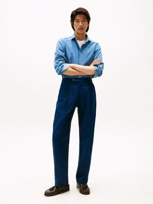 Cotton-Linen Blend Pleated Dress Pant, Carbon Navy