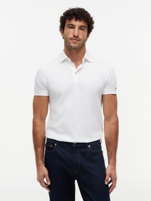 New York Label Slim Fit Mercerized Polo, White