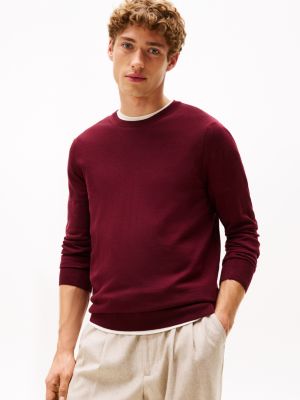 Wool Crewneck Sweater, Deep Rouge