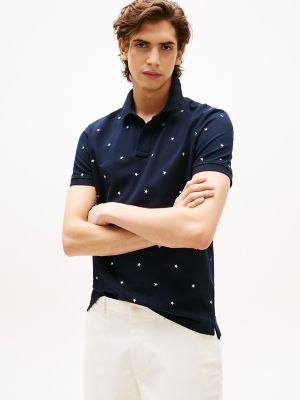 Regular Fit Allover Star Pique Polo, Navy