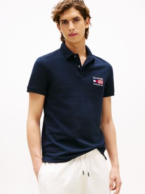 Regular Fit Embroidered Flag Pique Polo, Navy