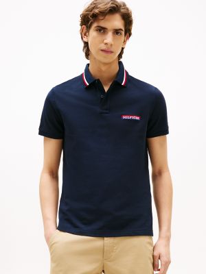 Polo en piqué à bordure Hilfiger, coupe régulière, bleu marine
